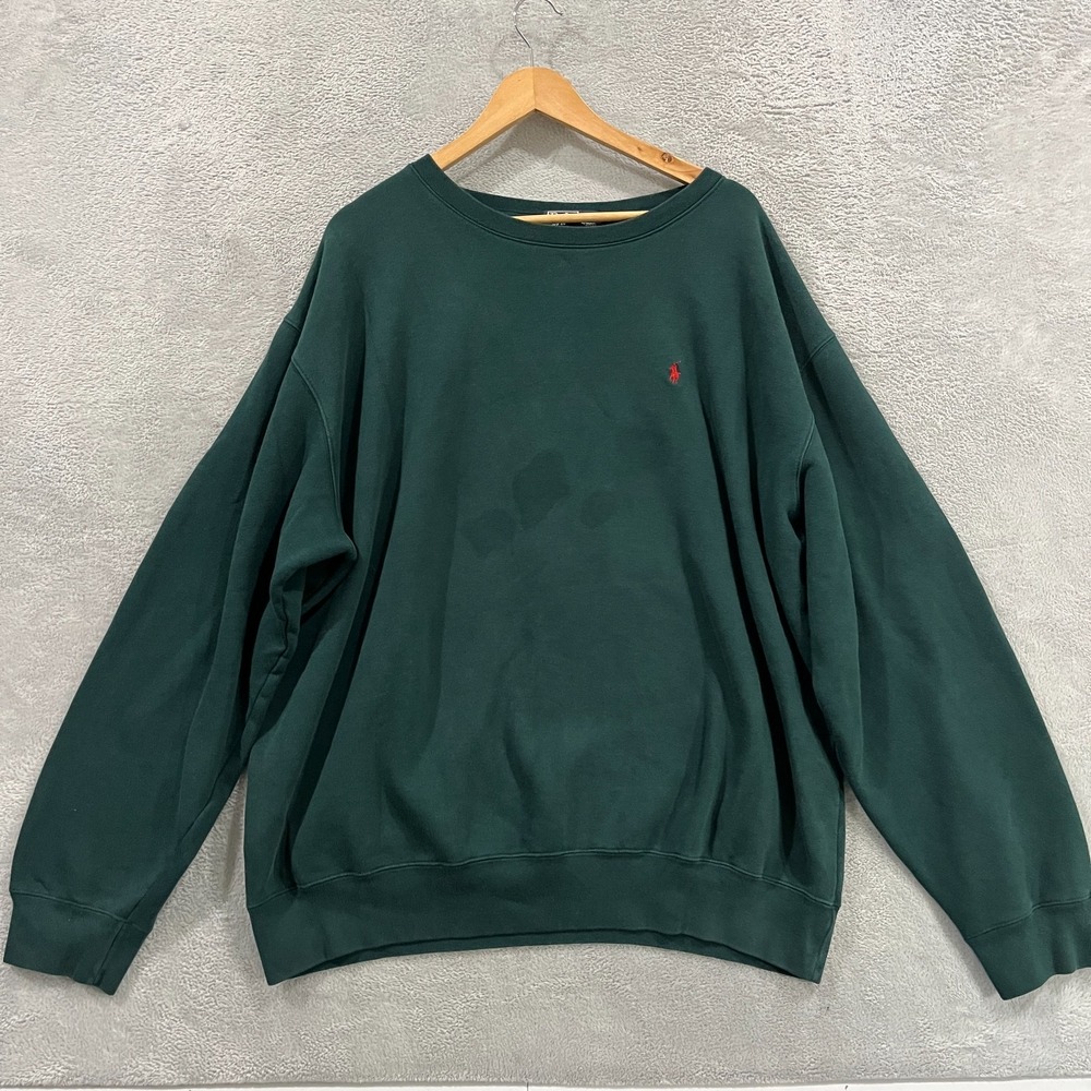 Polo Ralph Lauren Sweatshirt Mens XXL Green Crew Neck Red Pony Logo Pullover